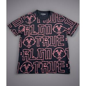 True Religion Buddha All‎ Over Tee Mens L Black Graphic Print T-Shirt EUC